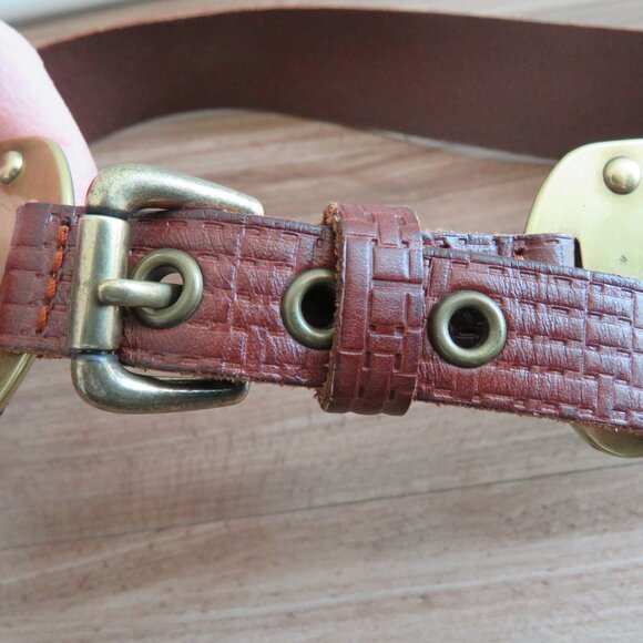 FOSSIL Textured Cognac Brown Leather Chunky Y2K Belt Festival - Women's Size L - Picture 5 of 11